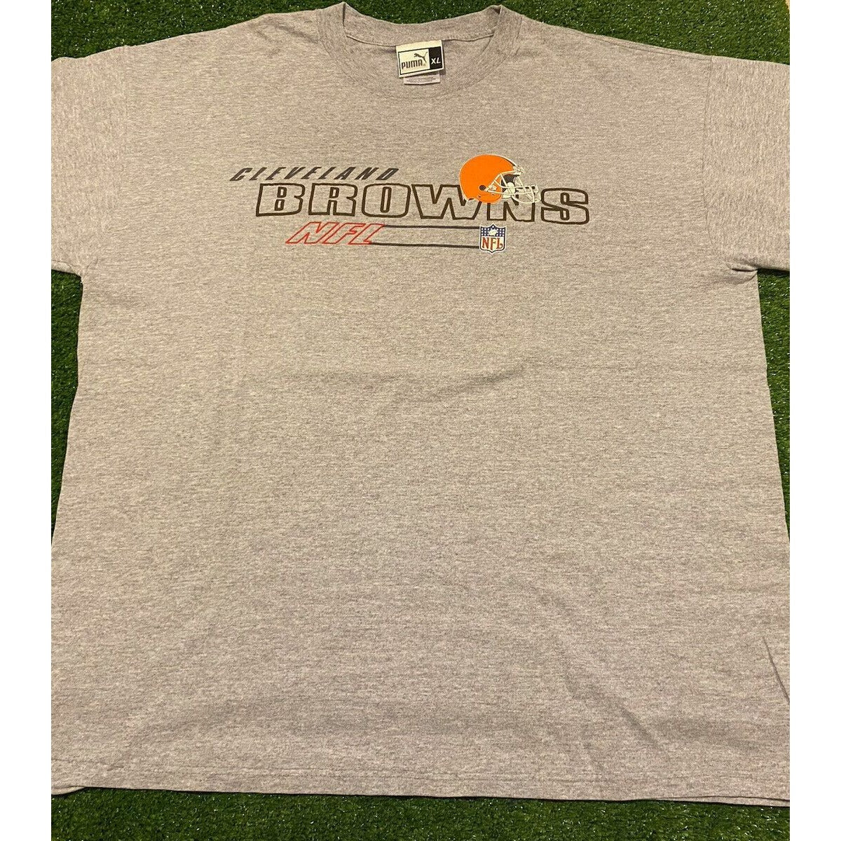 Vintage Y2K Puma Cleveland Browns NFL Logo split bar t-shirt XL XXL gray