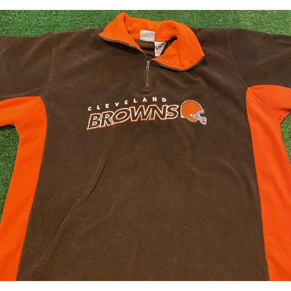 Vintage Cleveland Browns sweatshirt large 1/4 zip orange brown mens crew neck