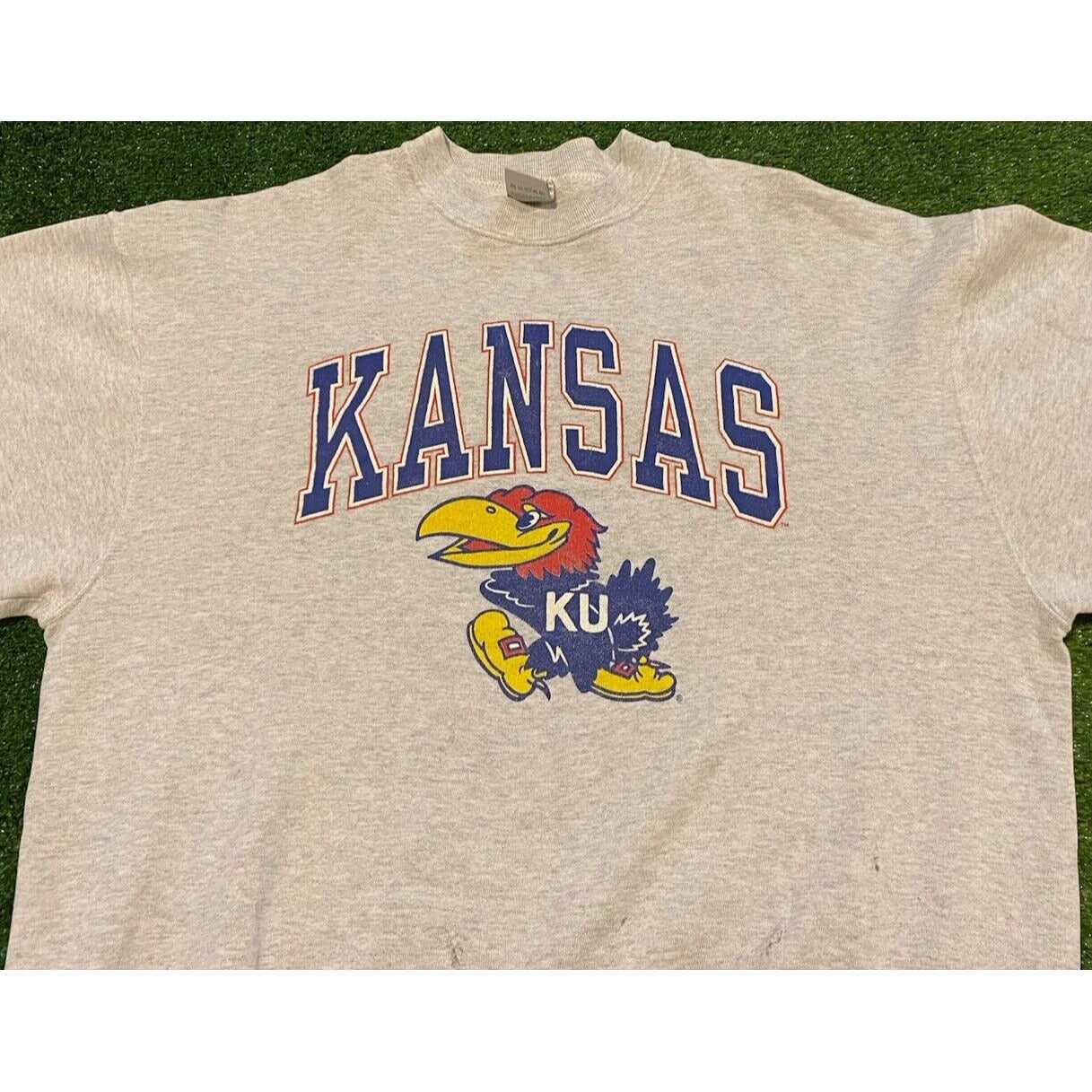 Vintage Kansas Jayhawks sweatshirt large gray crew neck adult mens basketball