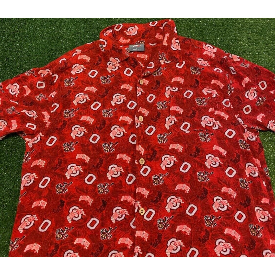 Vintage Ohio State Buckeyes shirt large all over print brutus Hawaiian mens red