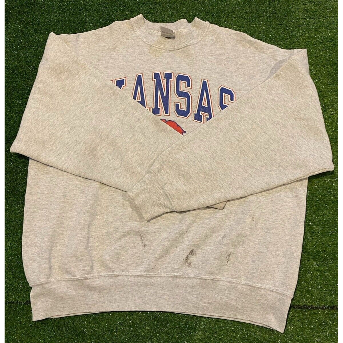 Vintage Kansas Jayhawks sweatshirt large gray crew neck adult mens basketball