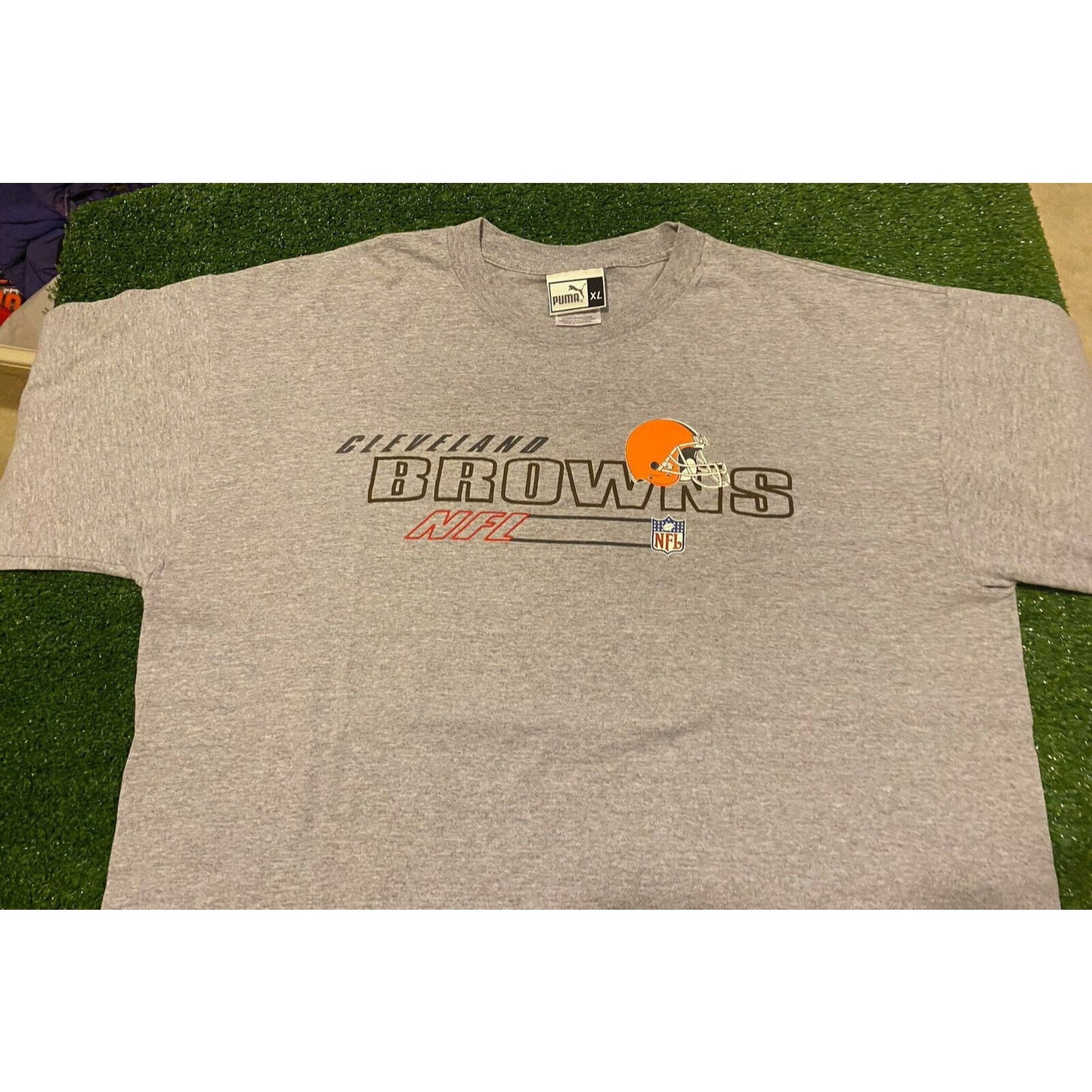 Vintage Y2K Puma Cleveland Browns NFL Logo split bar t-shirt XL XXL gray