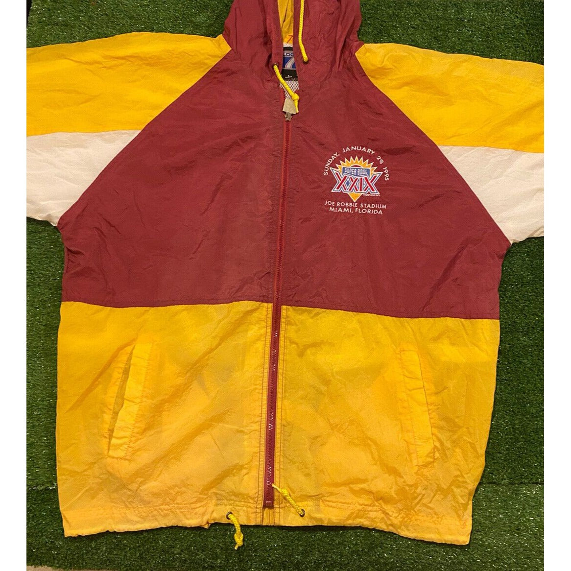 Vintage Logo 7 Super Bowl XXIX 29 zip up jacket coat SF 49ers Charger XL