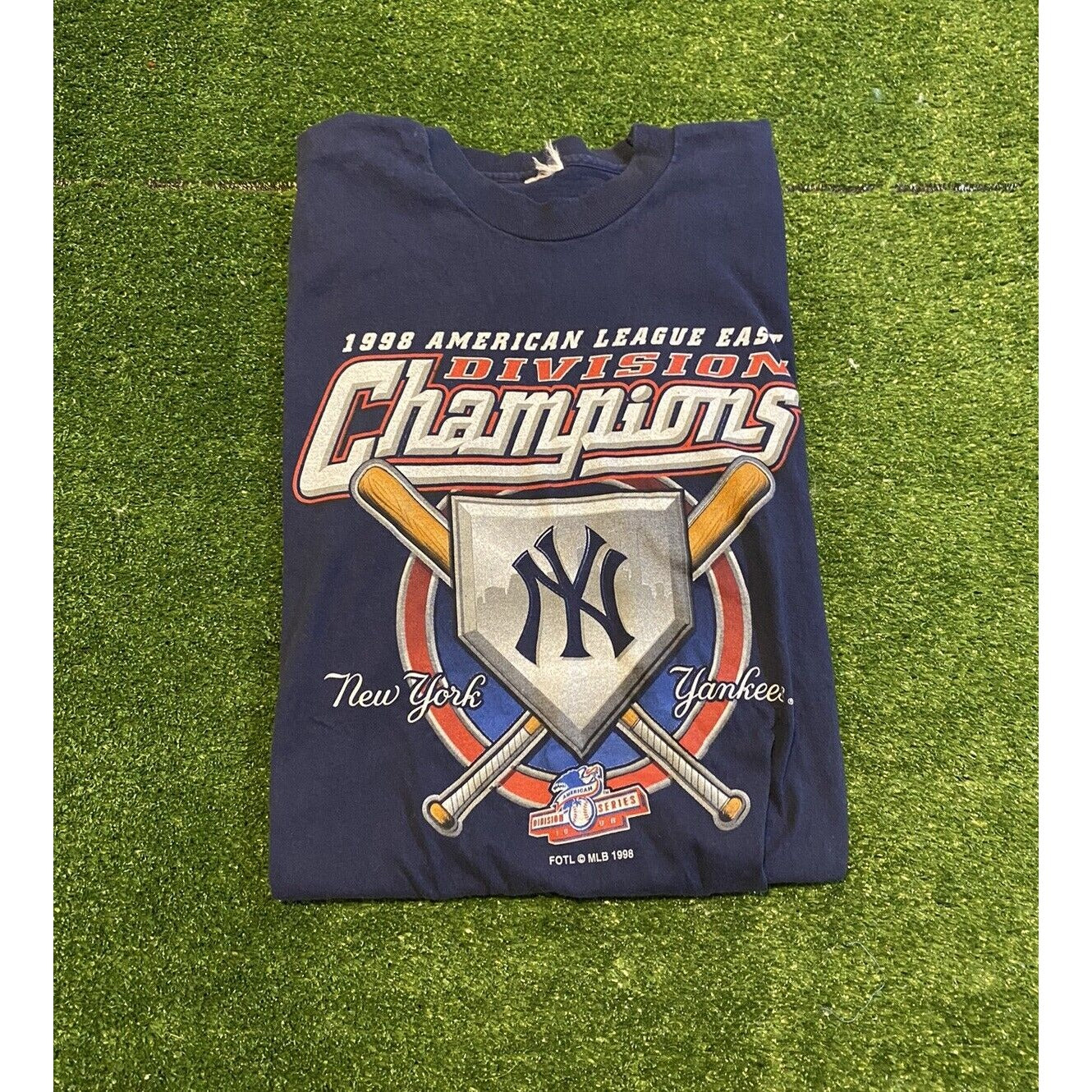 Vintage New York Yankees shirt mens large blue playoffs 1990s baseball MLB H