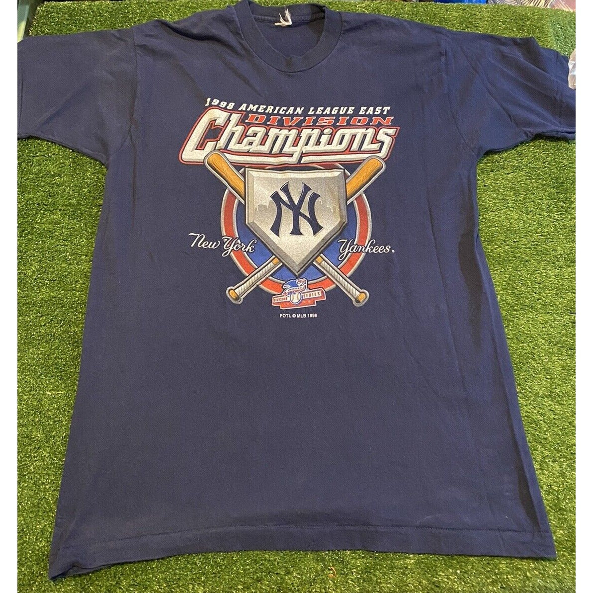 Vintage New York Yankees shirt mens large blue playoffs 1990s baseball MLB H