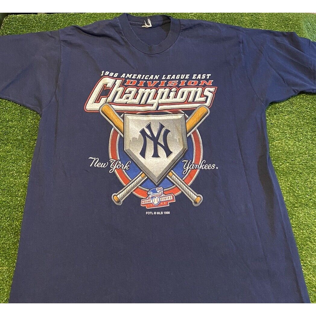 Vintage New York Yankees shirt mens large blue playoffs 1990s baseball MLB H