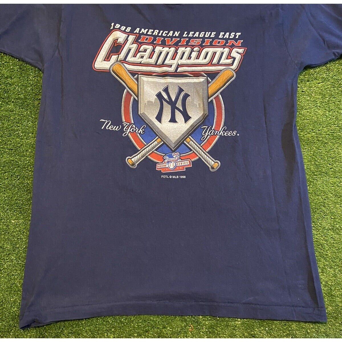 Vintage New York Yankees shirt mens large blue playoffs 1990s baseball MLB H