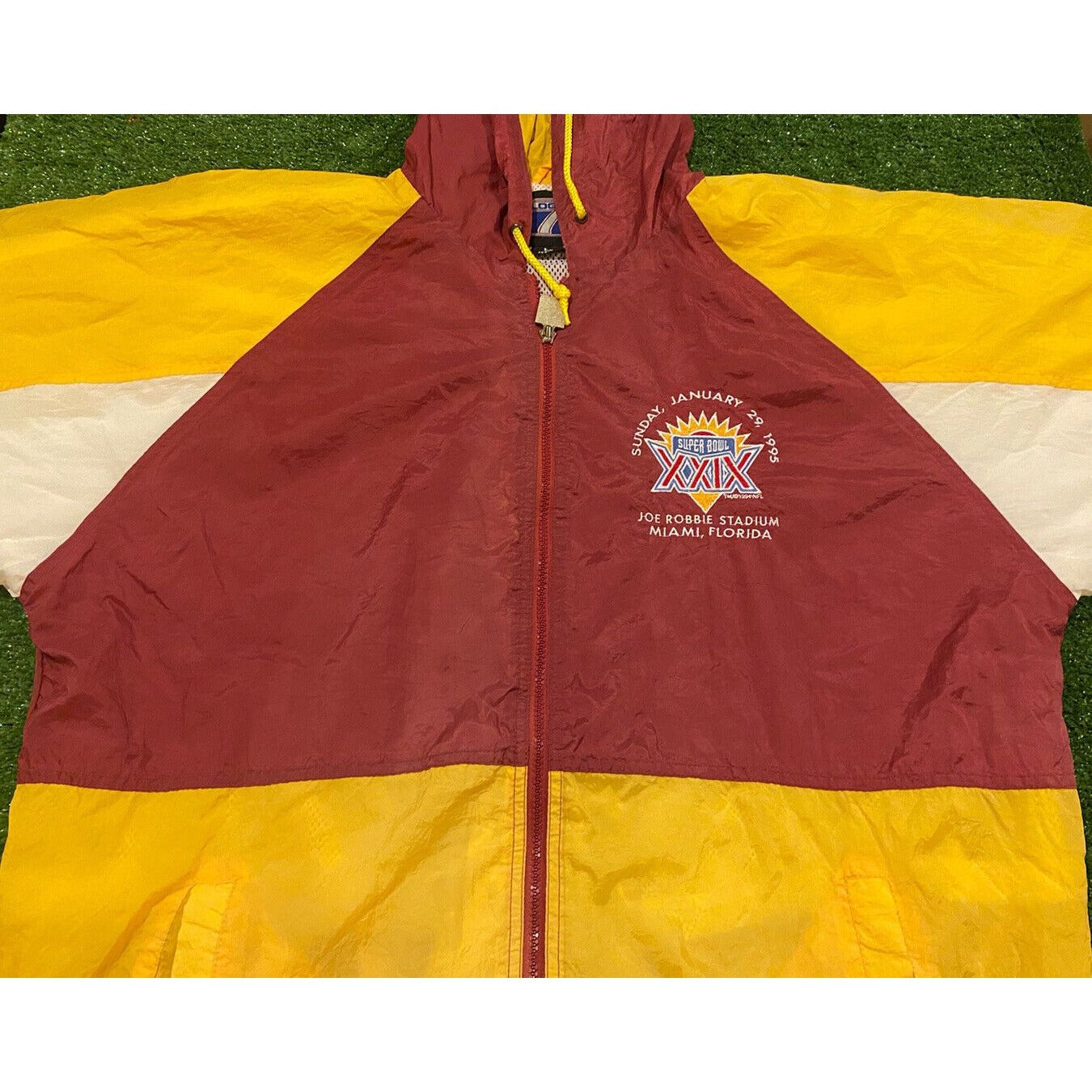 Vintage Logo 7 Super Bowl XXIX 29 zip up jacket coat SF 49ers Charger XL
