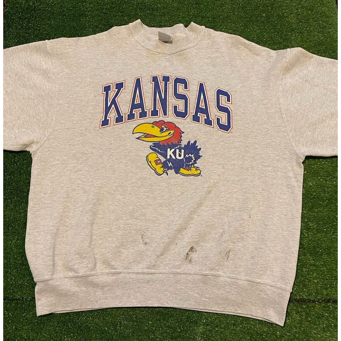 Vintage Kansas Jayhawks sweatshirt large gray crew neck adult mens basketball
