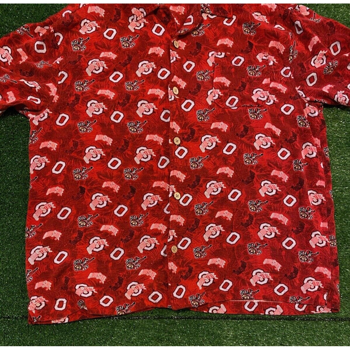 Vintage Ohio State Buckeyes shirt large all over print brutus Hawaiian mens red