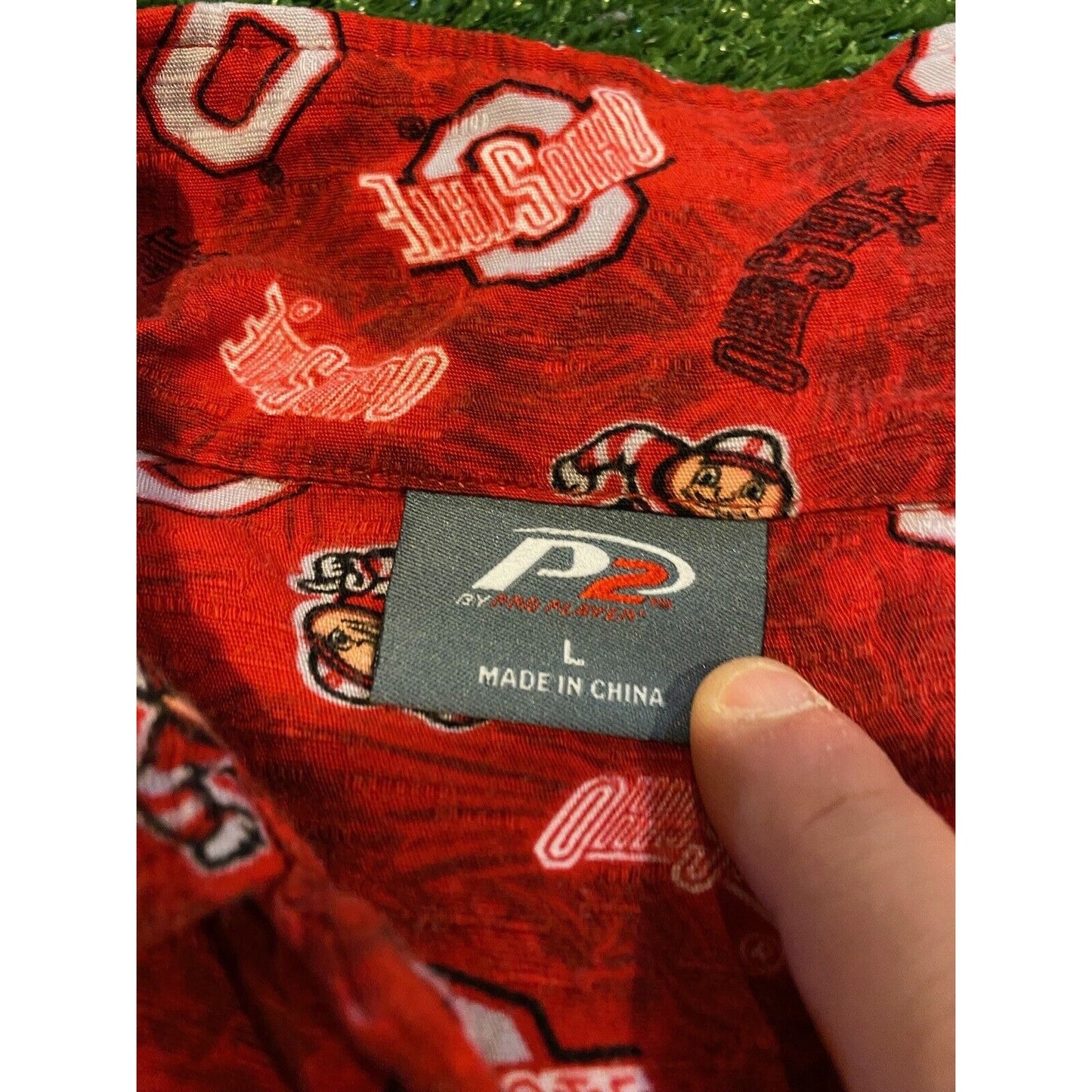 Vintage Ohio State Buckeyes shirt large all over print brutus Hawaiian mens red