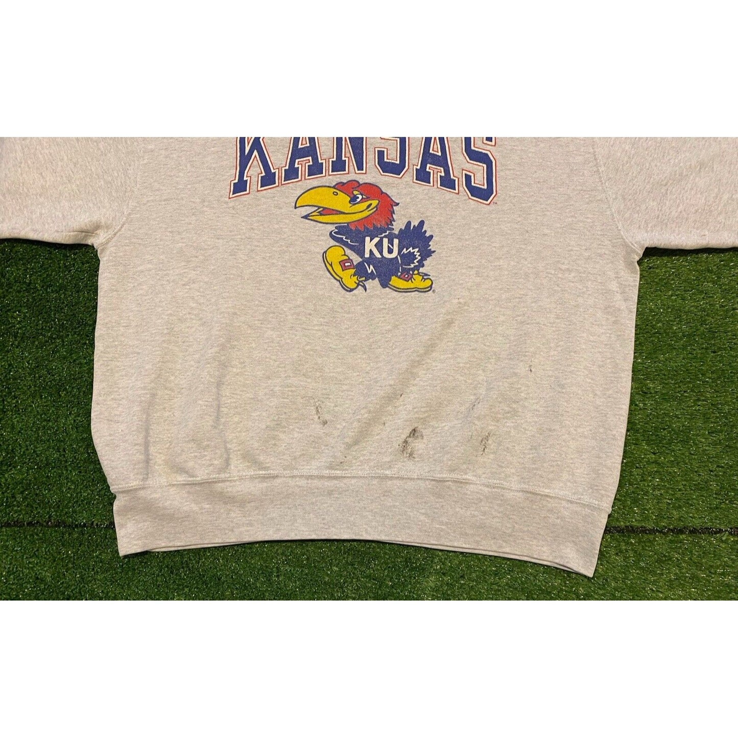 Vintage Kansas Jayhawks sweatshirt large gray crew neck adult mens basketball