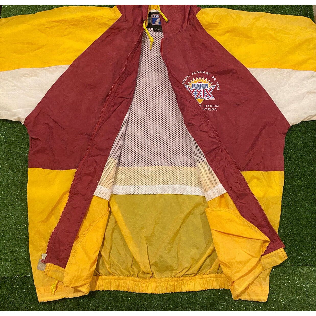 Vintage Logo 7 Super Bowl XXIX 29 zip up jacket coat SF 49ers Charger XL