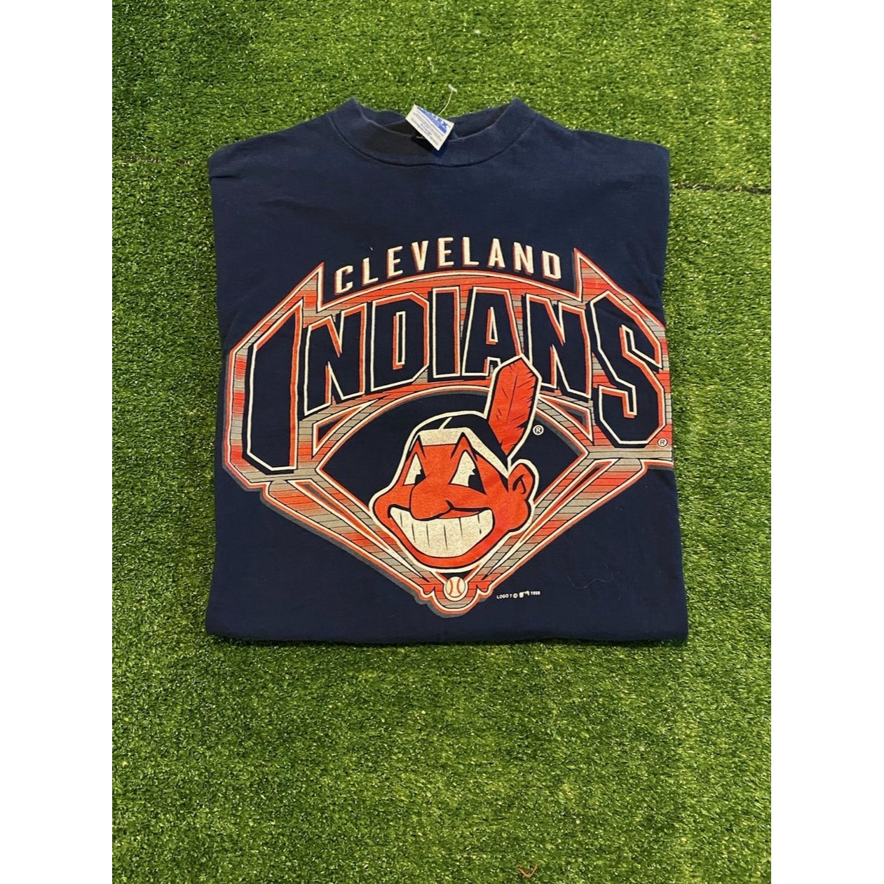 Vintage Cleveland Indians shirt mens large blue red chief wahoo short sleeve RK