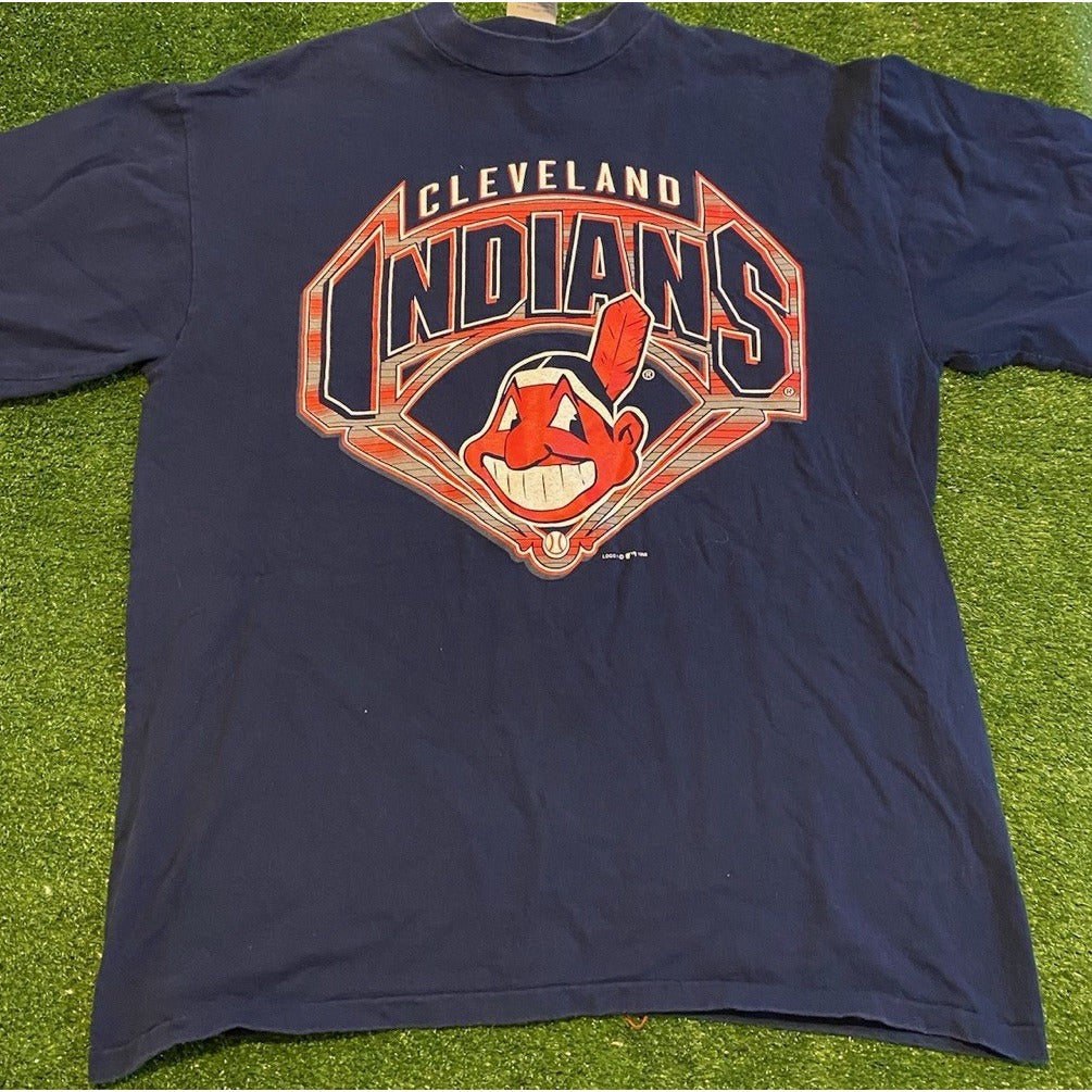 Vintage Cleveland Indians shirt mens large blue red chief wahoo short sleeve RK