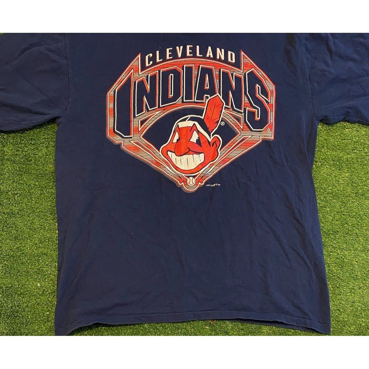 Vintage Cleveland Indians shirt mens large blue red chief wahoo short sleeve RK