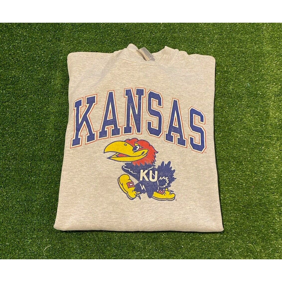 Vintage Kansas Jayhawks sweatshirt large gray crew neck adult mens basketball
