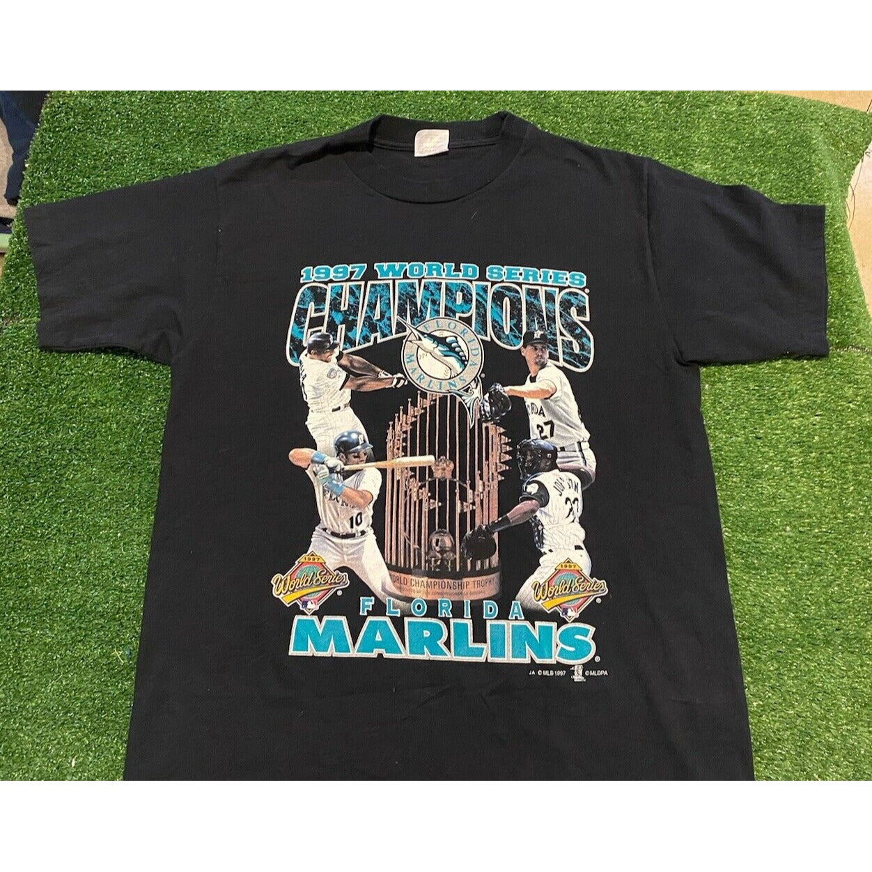 Vintage Florida Marlins shirt mens large black world series short sleeve MLB 18