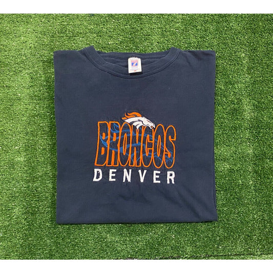 Vintage Logo 7 Denver Broncos shadow embroidered t-shirt XXL blue retro 90's