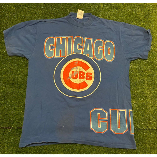 Vintage Chicago Cubs shirt large blue wrap around all over print mens adult AOP
