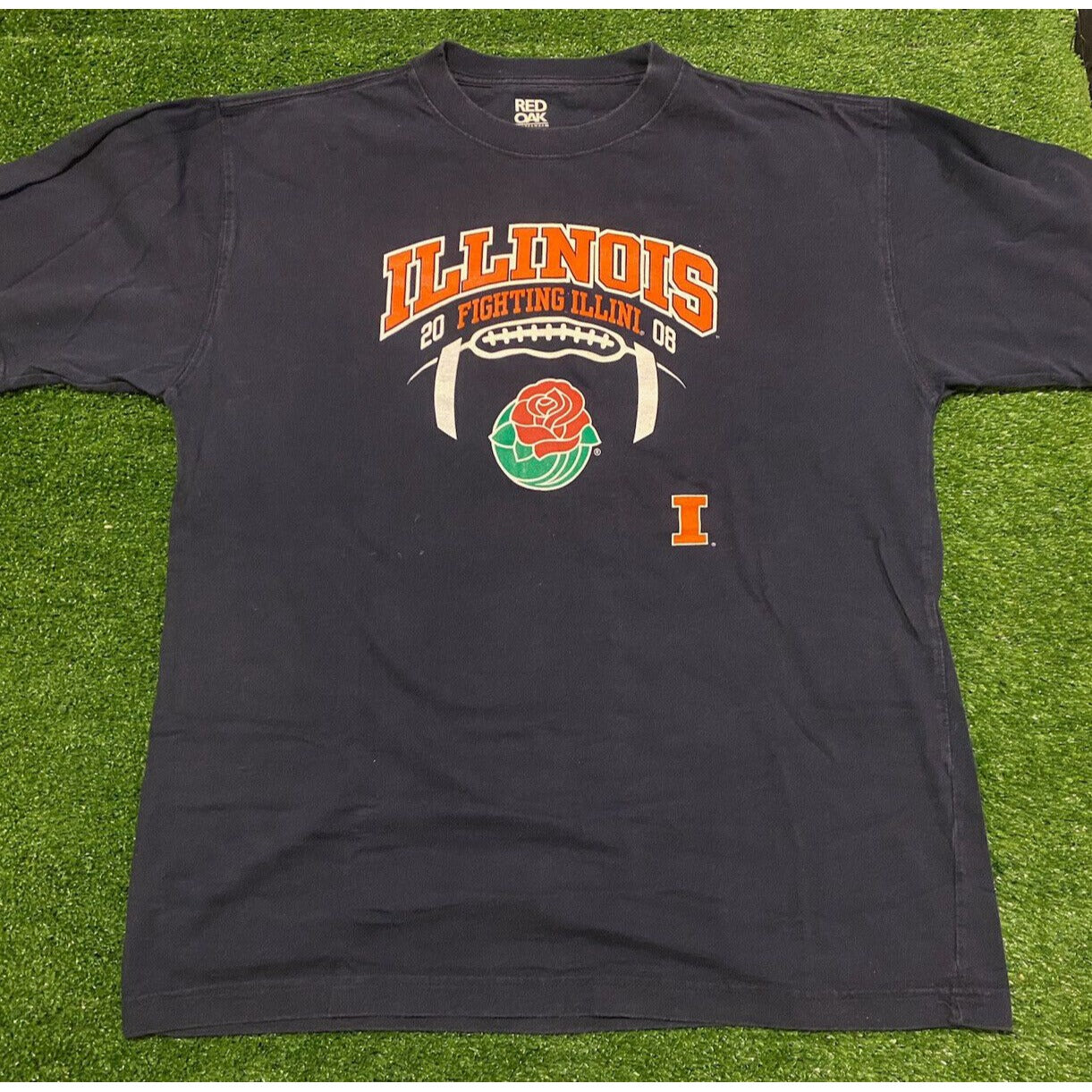 Retro Illinois Fighting Illini Football 2008 Rose Bowl t-shirt large Red Oak Y2k