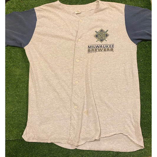 Vintage 1993 Competitor Milwaukee Brewers button logo t-shirt gray XL retro