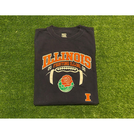 Retro Illinois Fighting Illini Football 2008 Rose Bowl t-shirt large Red Oak Y2k