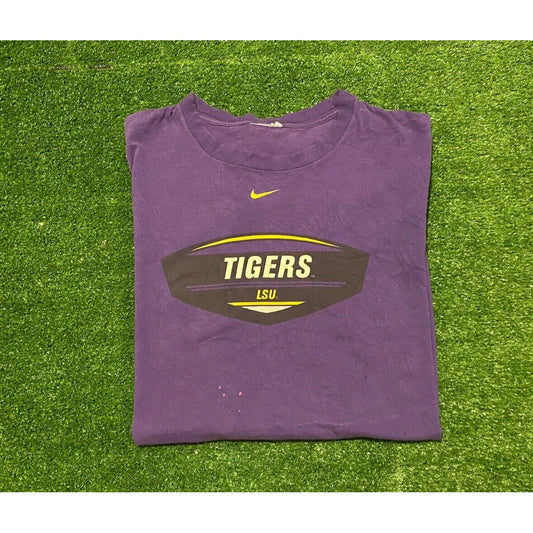 Vintage 1990s Retro Nike LSU Tigers Center Swoosh Diamond t-shirt XL purple