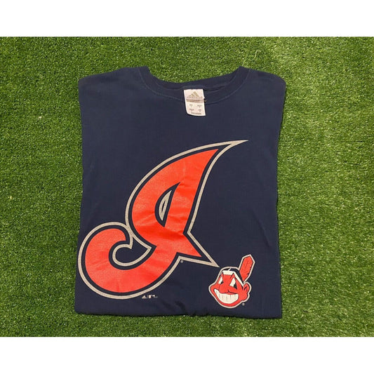 Vintage Y2K Adidas Cleveland Indians Script I Chief Wahoo t-shirt large