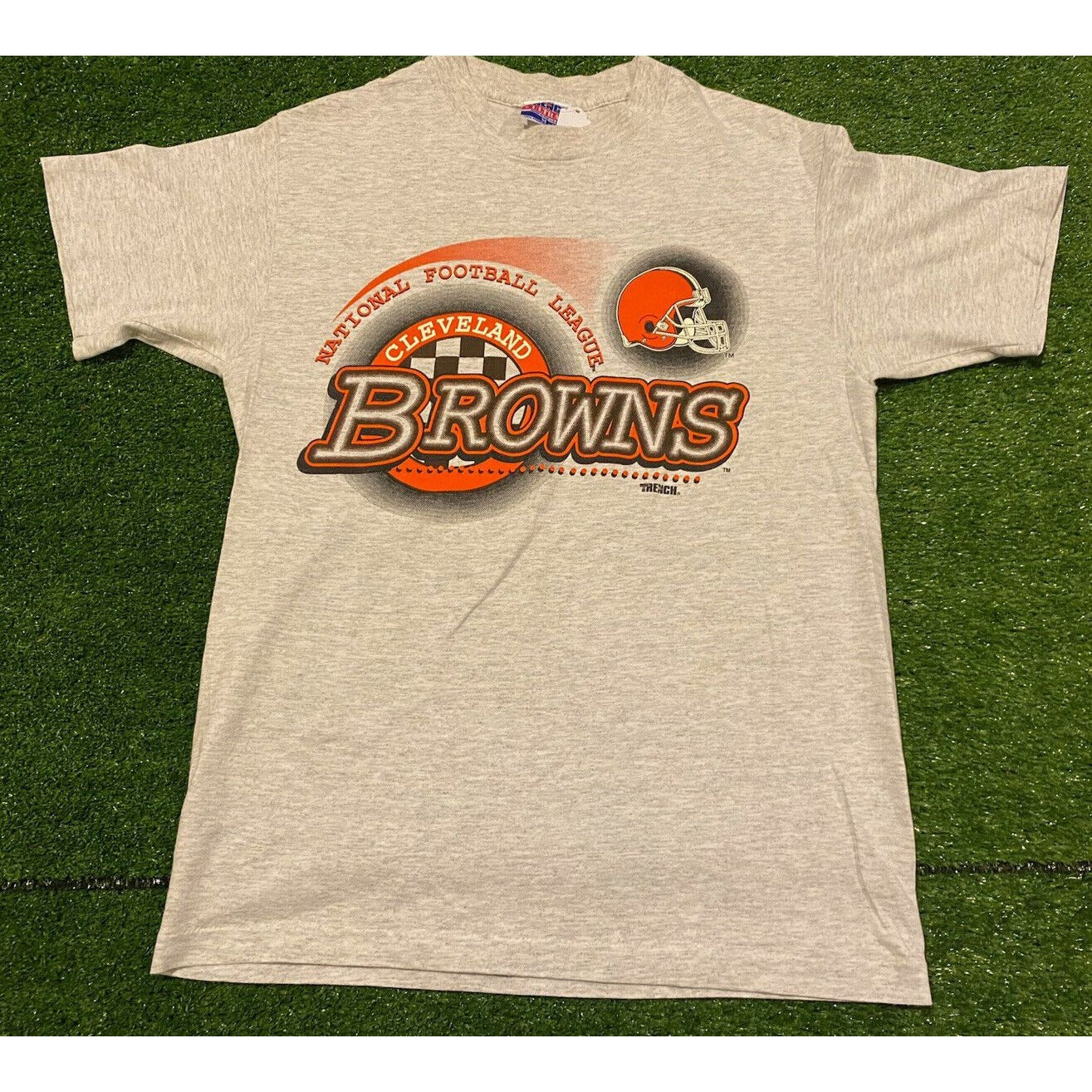 Vintage 1990's Trench Cleveland Browns spell out wave t-shirt gray medium