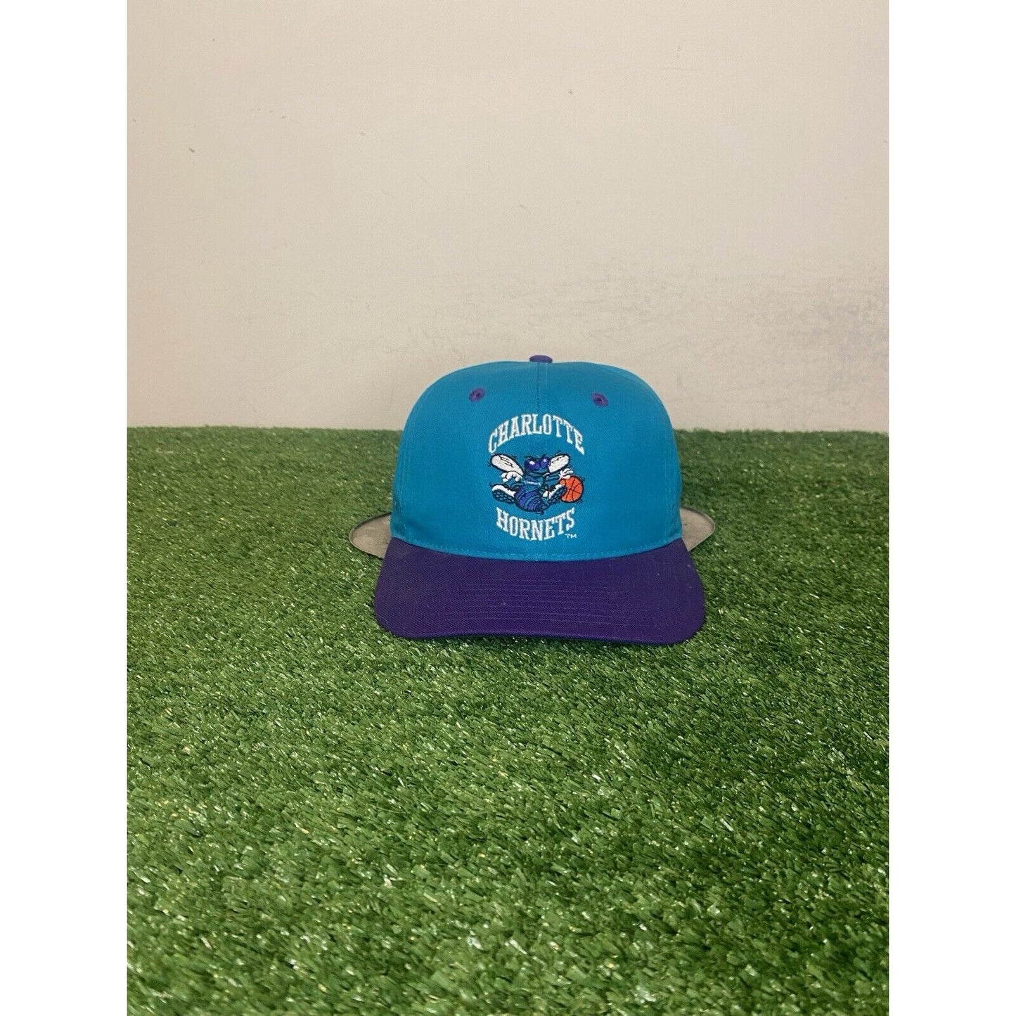 Vintage Charlotte Hornets hat cap snap back block head graffiti wool mens 90s