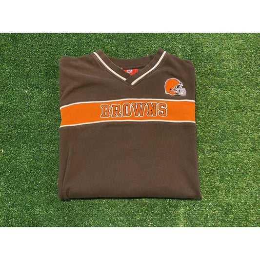Retro Y2K Cleveland Browns spell out v-neck t-shirt XL orange brown Football
