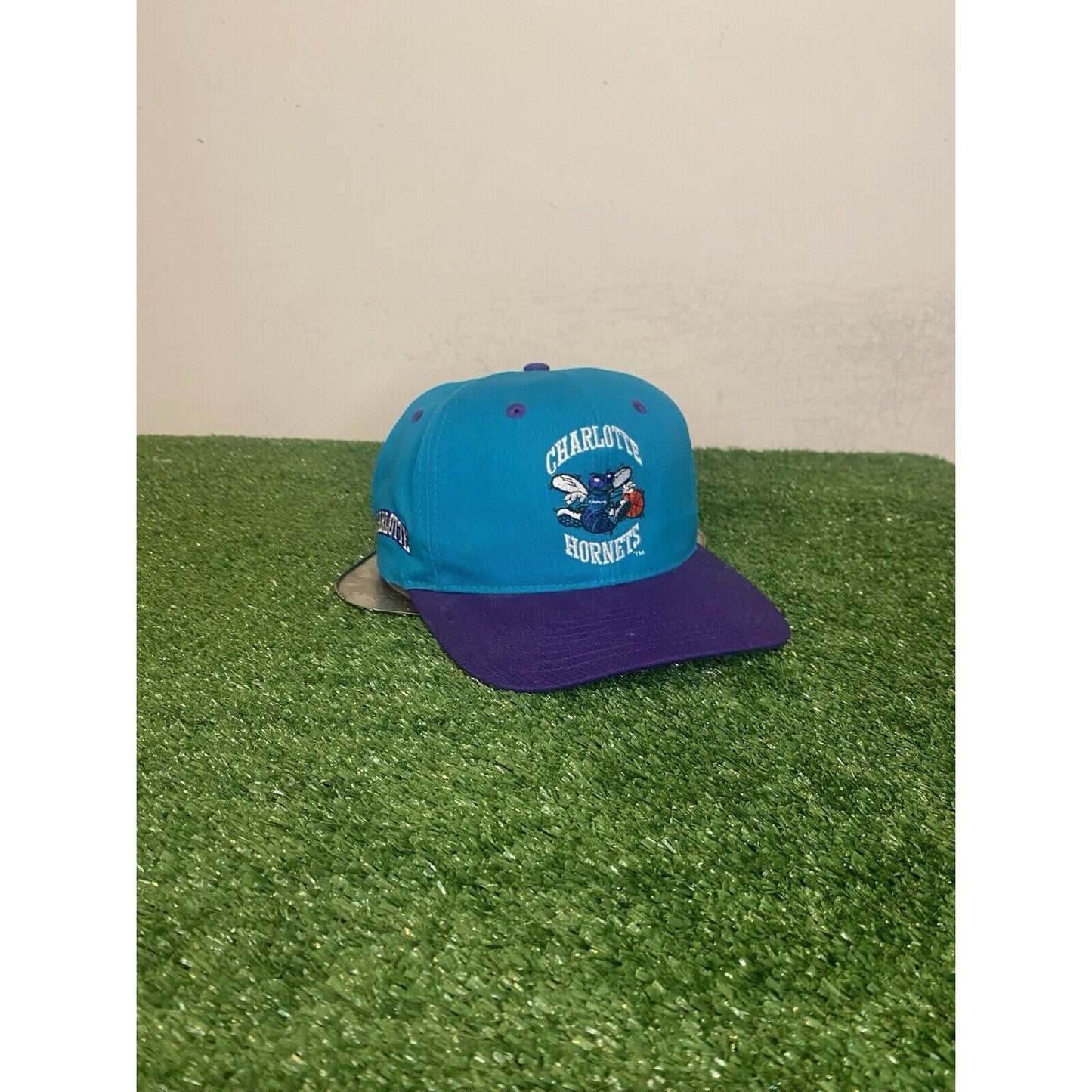 Vintage Charlotte Hornets hat cap snap back block head graffiti wool mens 90s