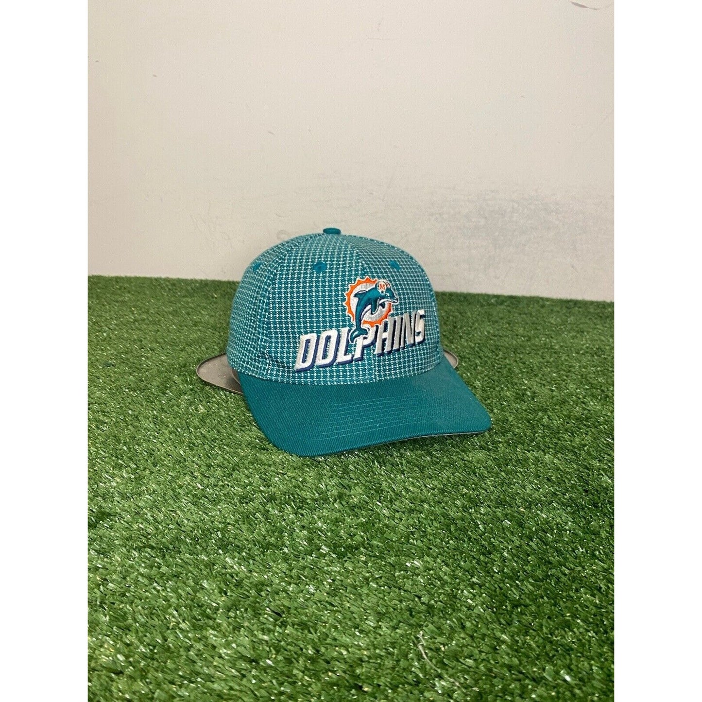 Vintage Miami Dolphins hat cap strap back Logo Athletic grid 90s mens adult wool