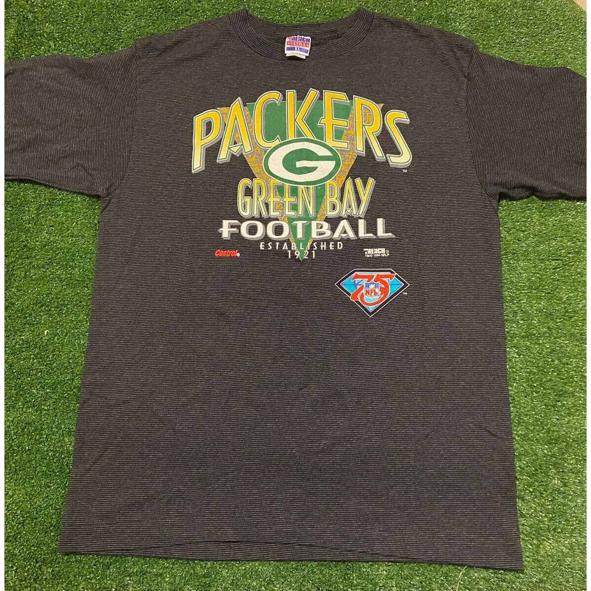 Vintage Trench Green Bay Packers diamond 75 anniversary t-shirt XL 90s castrol