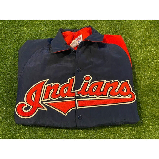 Vintage Starter Cleveland Indians Jacket large mens button down red blue bomber