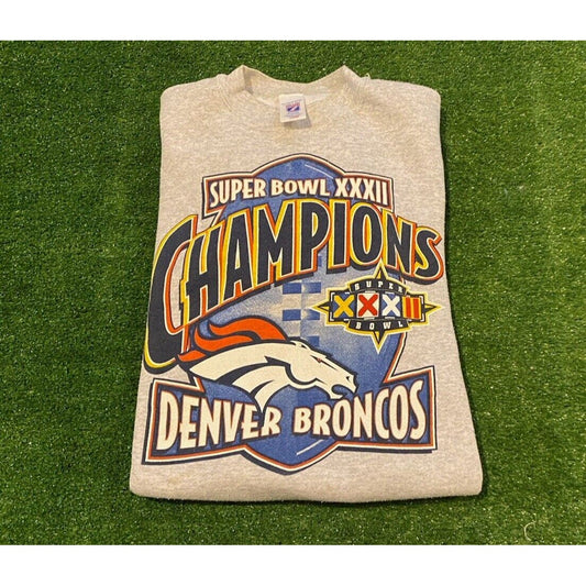 Vintage Denver Broncos sweatshirt mens large crew neck gray Logo 7 Super Bowl F