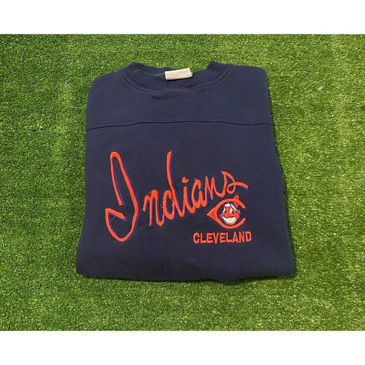 Vintage Cleveland Indians sweatshirt large crew neck embroidered blue mens 90s