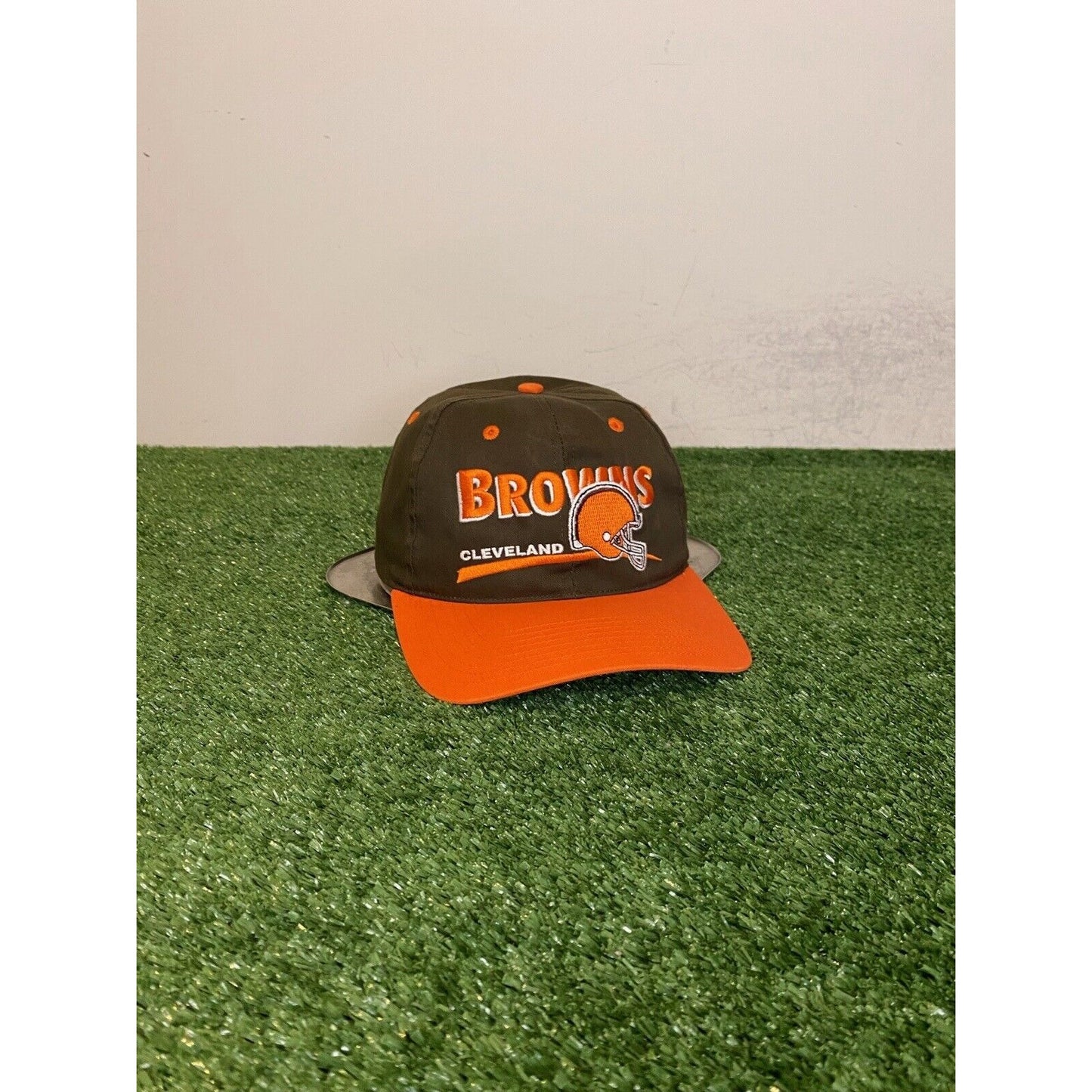Vintage Cleveland Browns hat cap snap back orange brown split bar 90s mens retro