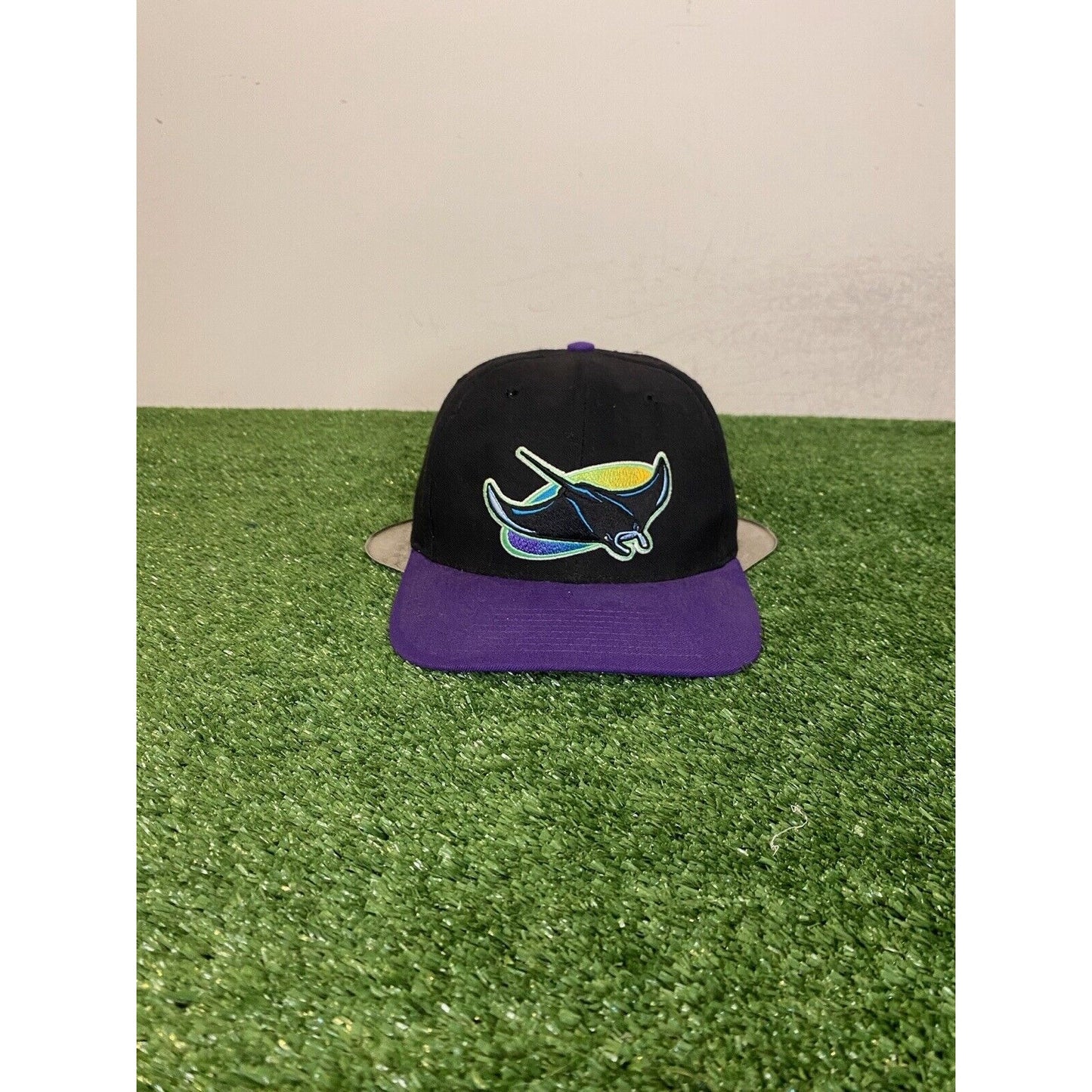 Vintage Tampa Bay Rays hat cap snap back black purple black 90s mens wool