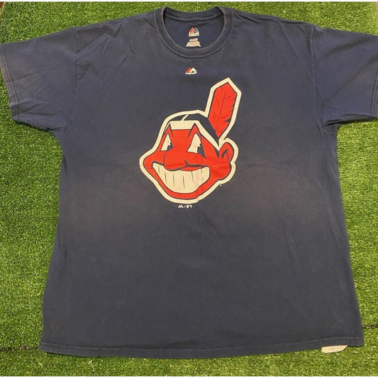 Cleveland Indians shirt extra large blue mens Chief Wahoo Majestic Retro Y2K