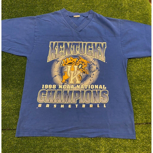 Vintage Kentucky Wildcats basketball shirt mens large blue 90s v neck unisex N