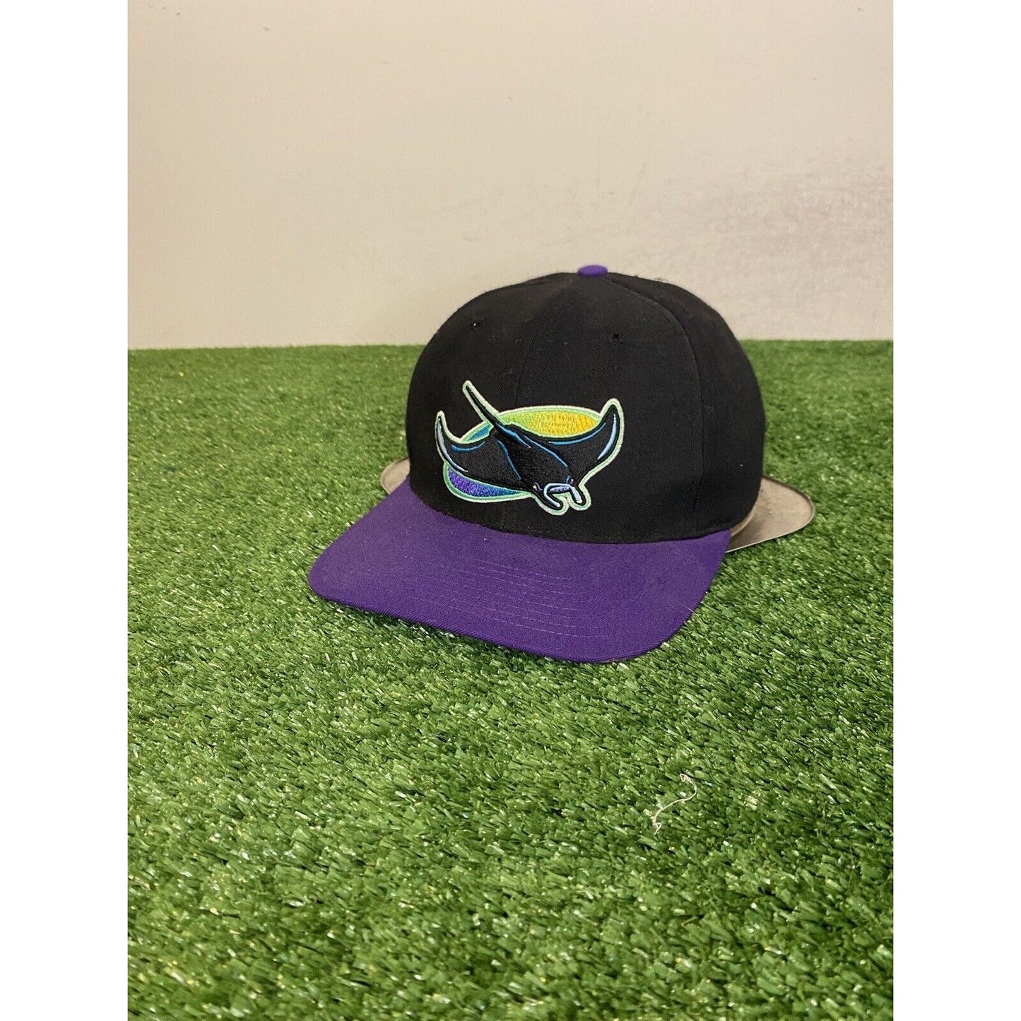 Vintage Tampa Bay Rays hat cap snap back black purple black 90s mens wool