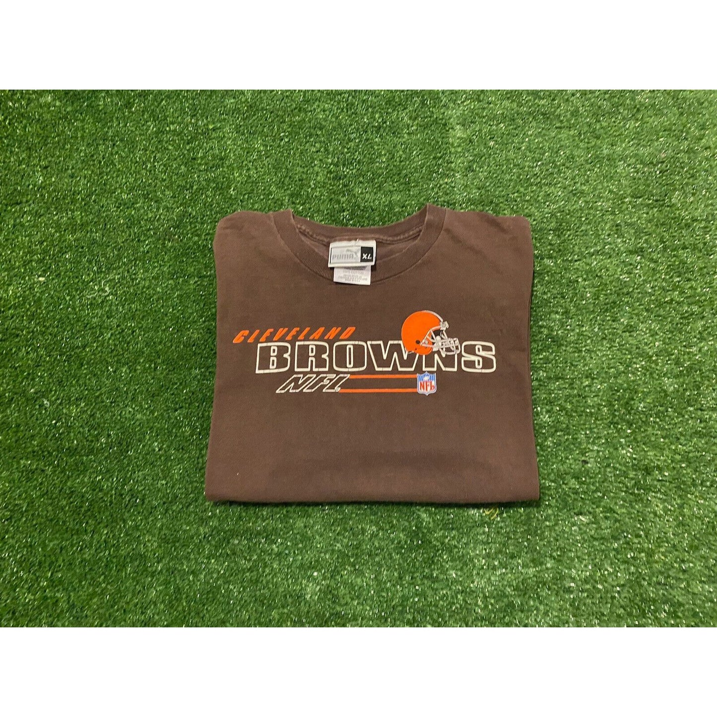 Vintage Y2K Puma Cleveland Browns split bar t-shirt nfl football brown large