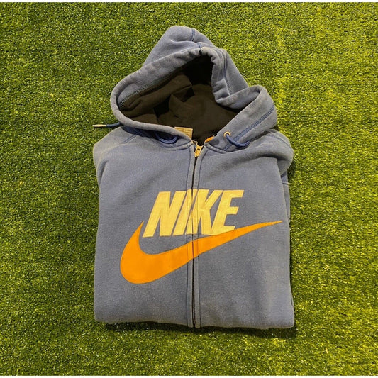 Vintage 1990s Nike swoosh full zip hoodie sweatshirt large blue gray tag