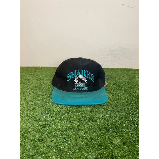 Vintage San Jose Sharks hat cap snap back AJD black adult 90s retro mens