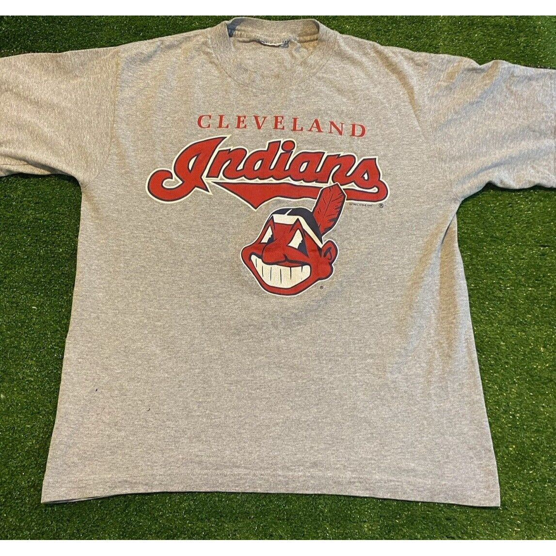 Vintage Cleveland Indians shirt mens large gray red chief wahoo baseball MLB R