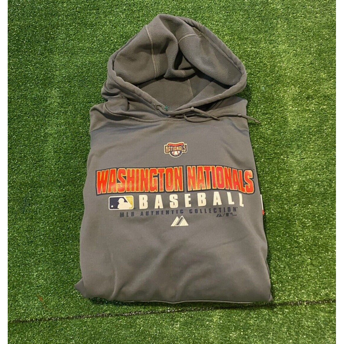 Y2K Washington Nationals hoodie sweatshirt 2XL XXL gray Majestic mens adult