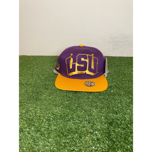 Vintage LSU Tigers hat cap snap back new adult purple football block head 90s