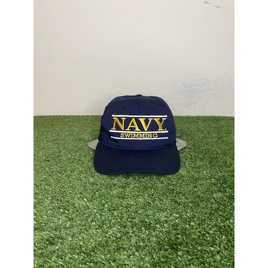 Vintage Navy Midshipmen hat cap snap back swimming blue Headmaster split bar